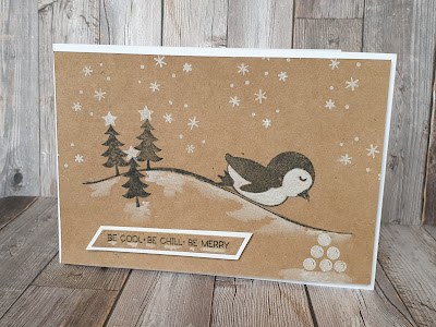 Penguin place Stampin up white ink and kraft card