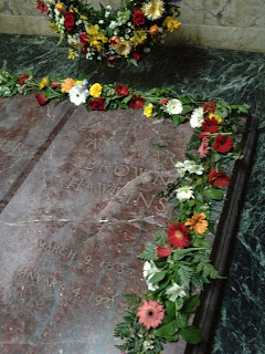 Annmary Brown Hawkins tomb with fresh flowers