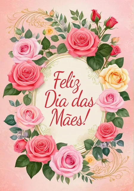 Feliz Dia das Mães com Flores Cor de Rosa