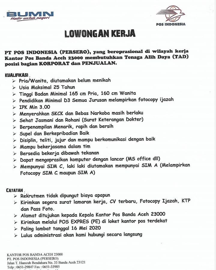 Lowongan Kerja Maret 2020
