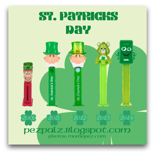 PEZ Pictorial St Patricks Day Lucky Charms,  Leprechaun PEZ Pal,  Good Luck Care Bear,  St Patrick Mascot