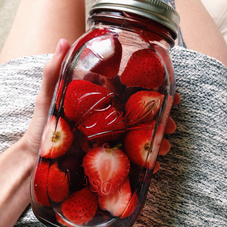 strawberries and mason jar