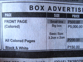 peso saver advertising newspaper, cdo, box advertising prices