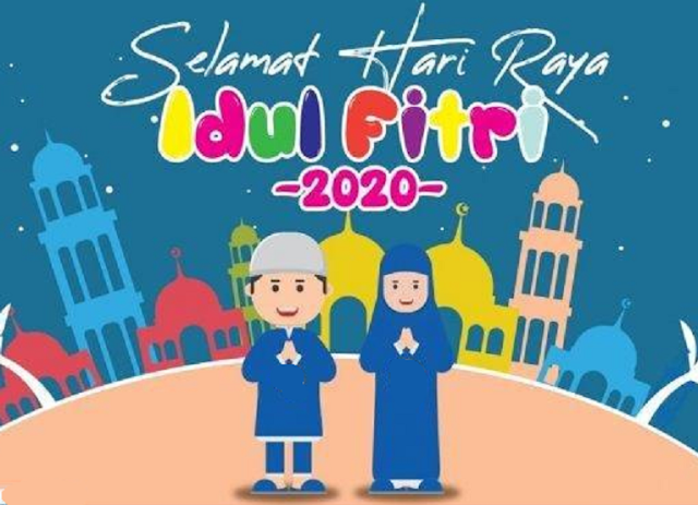selamat hari raya idul fitri 2020 kartun muslim
