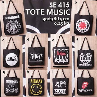 jual online tote bag kanvas murah tema musik logo grup band untuk pria - music se 415 (the beatles, nirvana, radiohead, the rolling stones, arctic monkeys, muse)