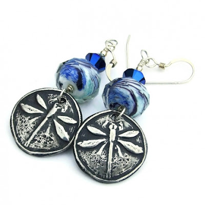 silver and blue dragonfly earrings gift idea for her