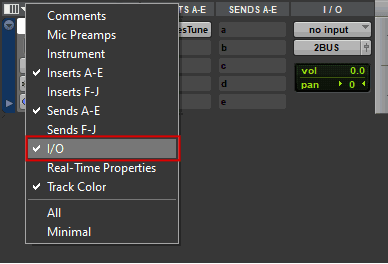 Display IO menu in Avid Pro Tools