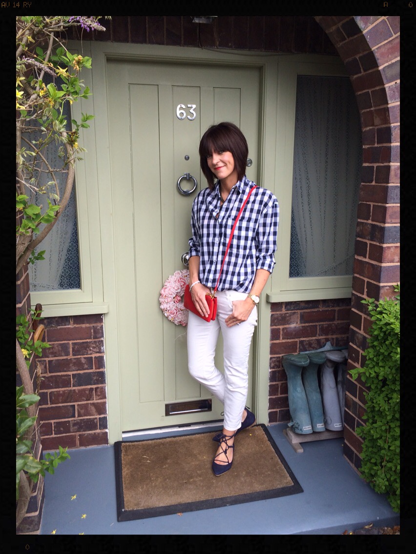 My Midlife Fashion, Fab 40s, Gingham, White Jeans, Lille Lace up, Zara, Boden