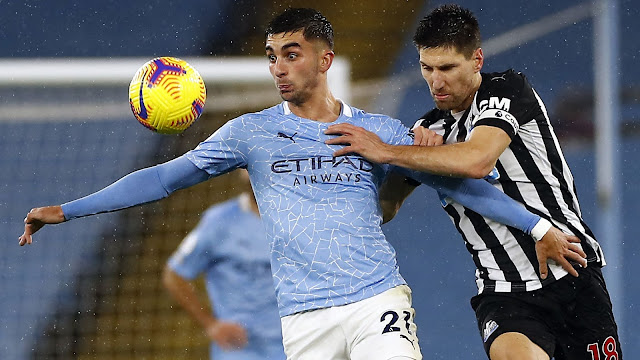 Man City's Ayemeric Laporte and  Newcastle's Federico Fernandez