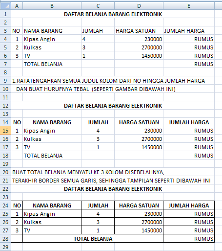 Microsoft Office Excel 2007: Contoh Tabel Perkalian Harga 