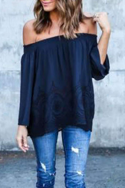 Iyasson Off Shoulder Long Sleeve Chiffon Tops 