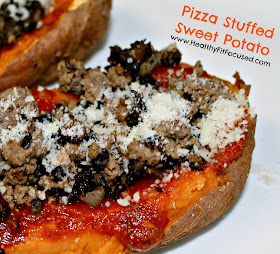 Pizza Stuffed Sweet Potato, www.HealthyFitFocused.com
