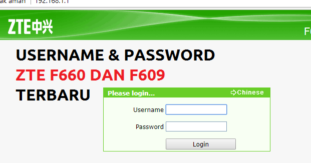 Username dan Password Indihome modem Zte F660 dan F609 terbaru