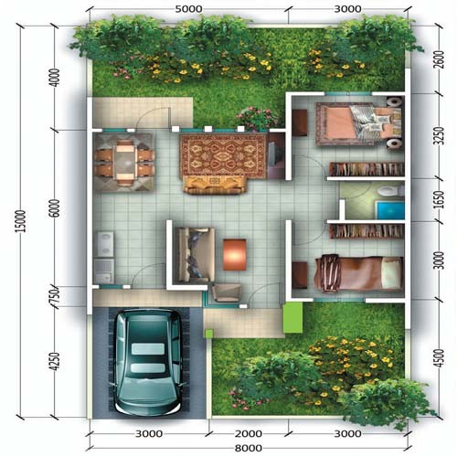 GAMBAR DENAH  RUMAH  TYPE  60  DAN UKURANNYA freewaremini