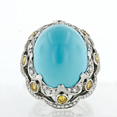 Blue Persian Turquoise With Diamond Ring2