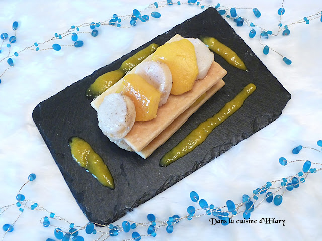 Millefeuille de Saint-Jacques et mangue parfumées à la vanille