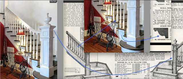 color photos of staircase elements compared to findings in the 1910 Sears building supplies catalog