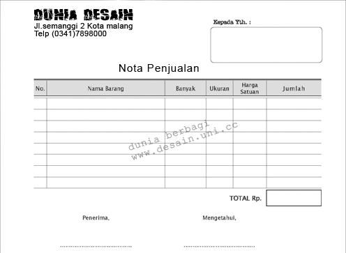 Contoh Nota Penjualan - Detil Gambar Online