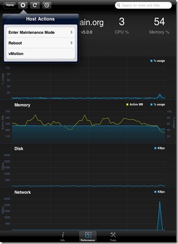 iPad vSphere Client Host Action