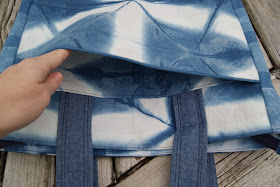 Indigo Shibori Super Tote nest full of eggs