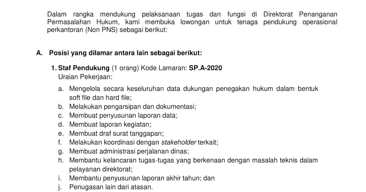 Lowongan Kerja Lowongan Kerja Pegawai Non PNS Direktorat Penanganan Permasalahan Hukum LKPP  2020  April 2024