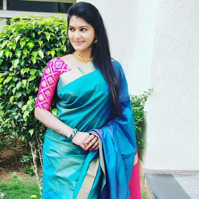 Actress Rachitha Mahalakshmi In Blue Saree Pics