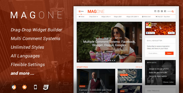 MagOne latest new version 4.2.1 Responsive Newspaper & Magazine Template