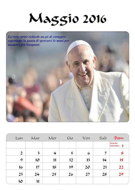 Calendario 2016 Papa Francesco - maggio - frasi celebri