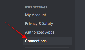 حدد "اتصالات" في إعدادات مستخدم Discord