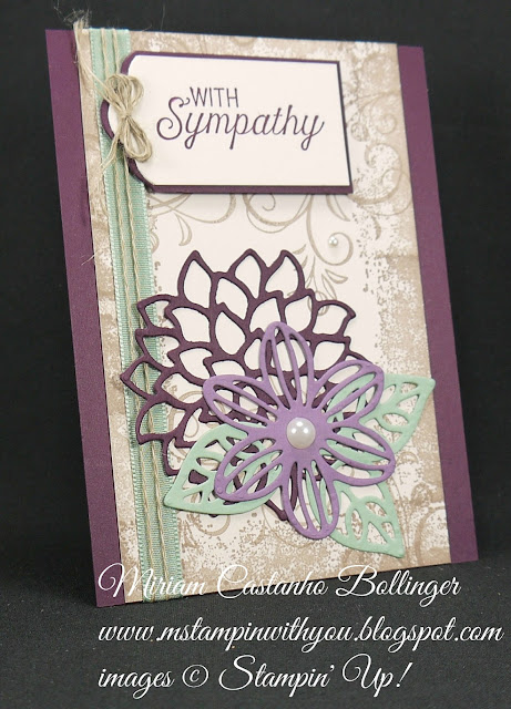 Miriam Castanho-Bollinger, #mstampinwithyou, stampin up, demonstrator, dsc, sympathy card, falling flowers stamp set, flourishing phrases stamp set, timeless textures stamp set, big shot, lots of labels framelits, may flowers framelit, su