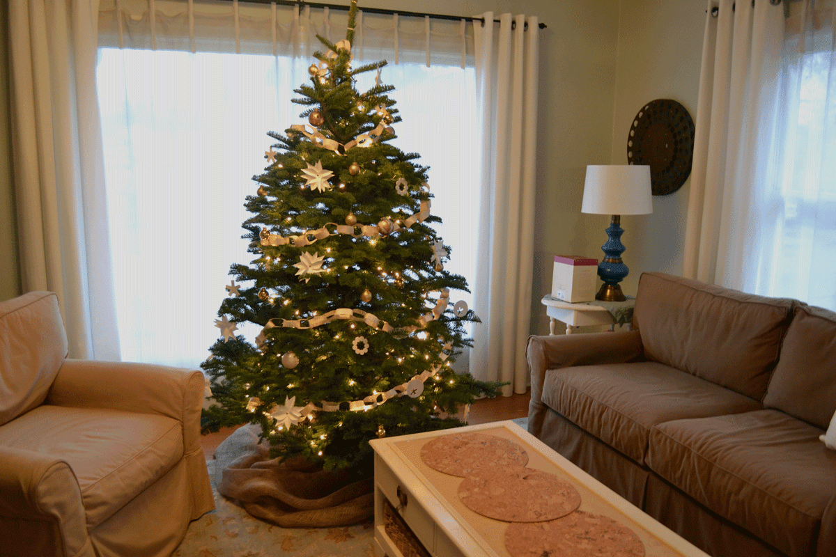 create} white and gold Christmas tree
