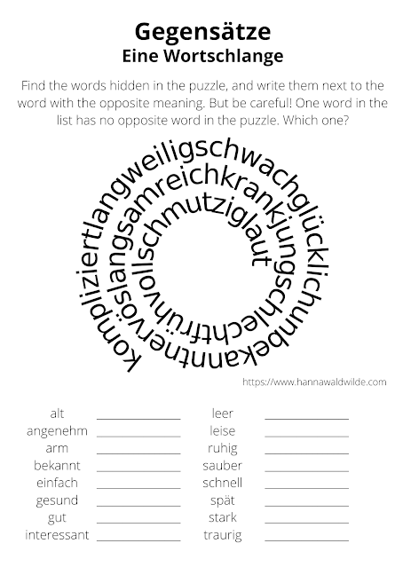 A Word Search Puzzle for German learners