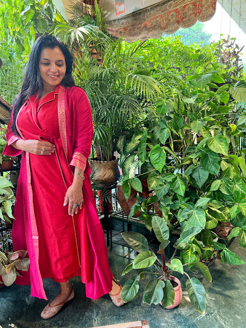 Red Banarasi silk 2 piece dress