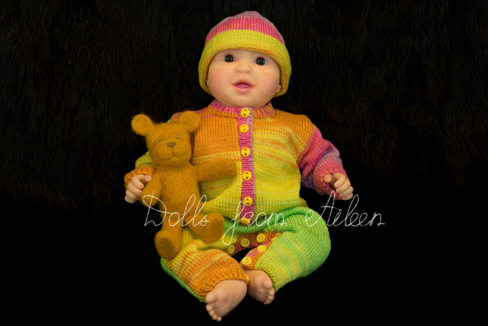 ooak posable baby doll sitting with teddy bear
