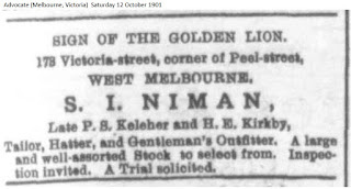 S I Niman, Melbourne, Australia 1901