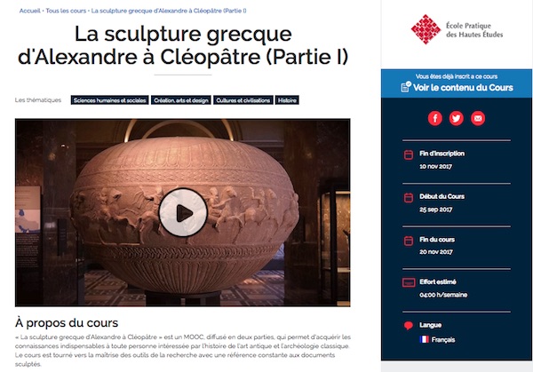 Capture d'écran de présentation du Mooc la sculpture grecque