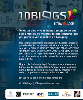 Imagen de invitación oficial de los 10 mejores blogs de paraguay