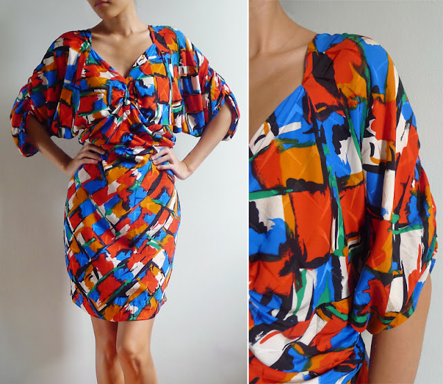 vintage 80's ruched batwing dress