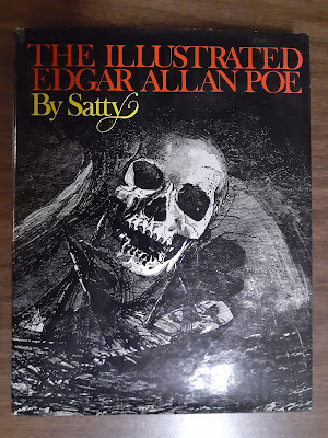 A copy of Wilfried Satty's book, "The Illustrated Edgar Allan Poe", the cover depicting a ship in a storm with a skull above it.