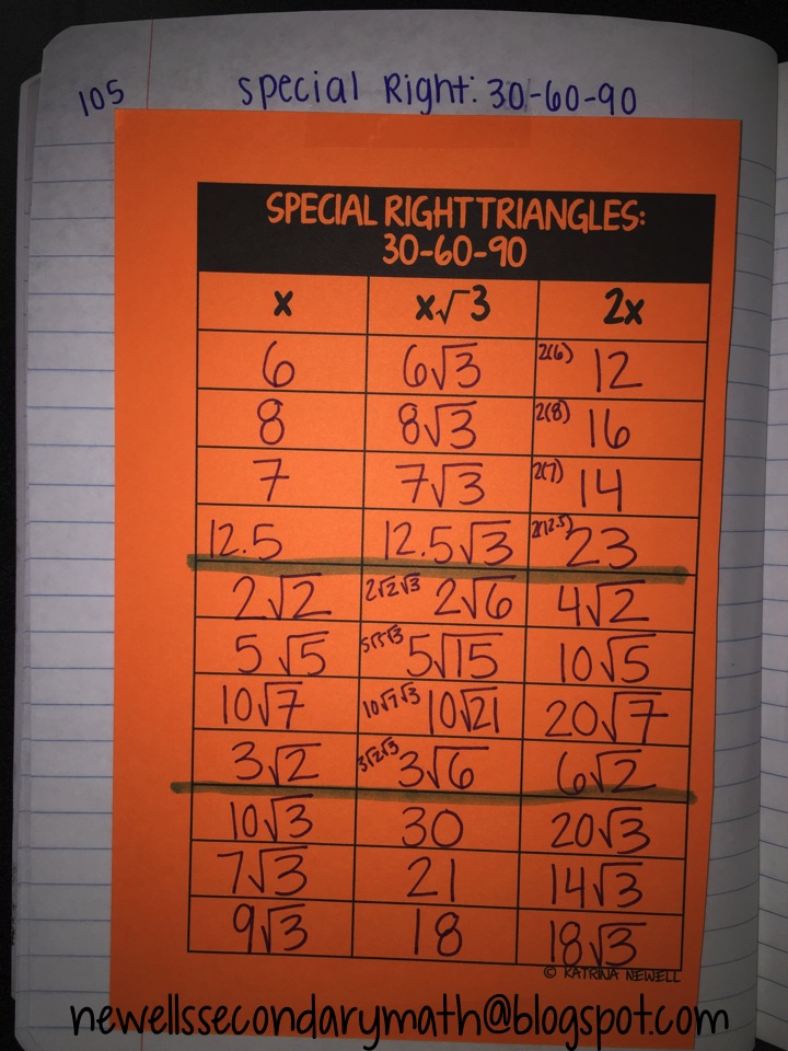 Mrs Newell S Math Better Questions Special Right Triangles