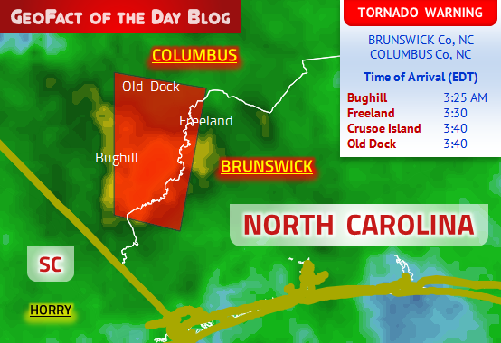 GeoFact of the Day 10/20/2019 North Carolina Tornado Warning