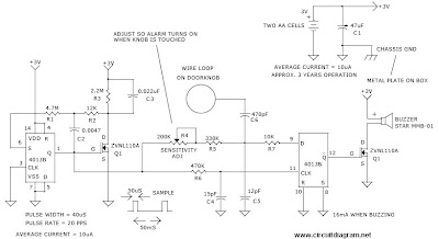 Door Knob Touch Alarm circuit diagram