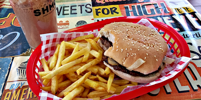 Burger, fries and milkshake