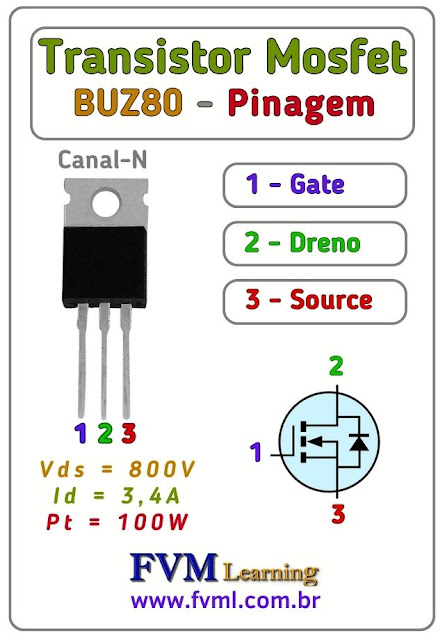 Pinagem-Pinout-Transistor-Mosfet-Canal-N-BUZ80-Características-Substituição-fvml