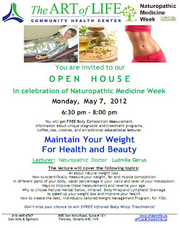 Maintain Your Weight for Health and Beauty, Open House the Art of Life Community Health Centre, Toronto, poster