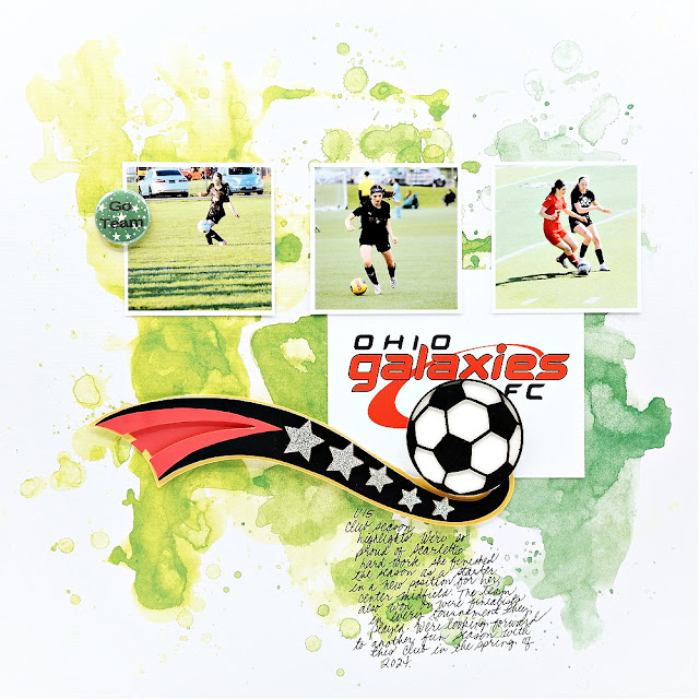 Club Soccer Scrapbook Layout with Chipboard, Flair, and Acrylic Stars from Creative Embellishments