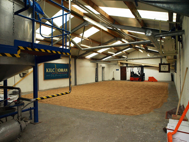 germinating barley on the original malting floor of Kilchoman Distillery