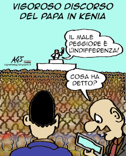 papa francesco, africa, kenia, indifferenza, satira vignetta