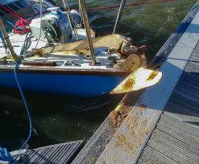 Photo of the anchor that sawed its way into the pontoon during the storm