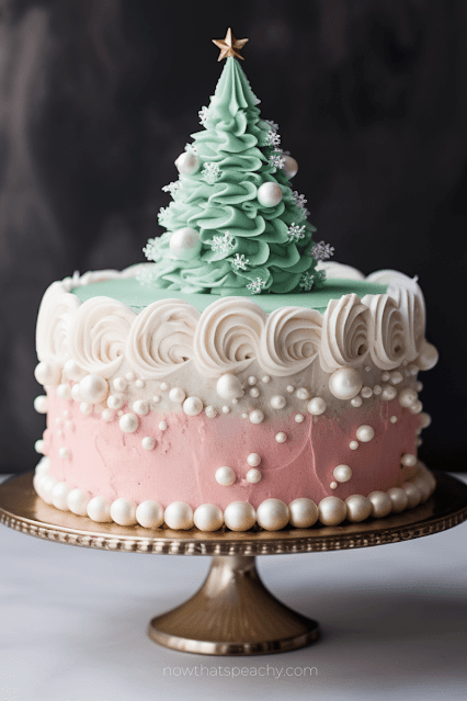 mint white pink pastel theme Best 50+ Christmas Cakes to Lust After for Your Festive Party Ideas, Buttercream Frosting Holiday Homemade Cake Inspo to DIY. Dessert Ideas for Events